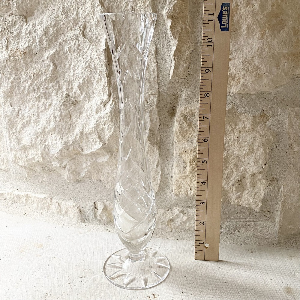 Vintage Crystal Cut Glass Tall Long Stem Vase Wedding Decor Pinwheel‎ Starburst